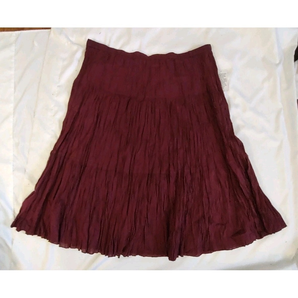 NWT Ellos Skirt Crinkle Twist Dark Burgundy 100 Cotton Maxi Length Pull On Sz 32